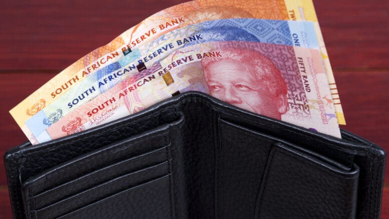 South African money in the black wallet